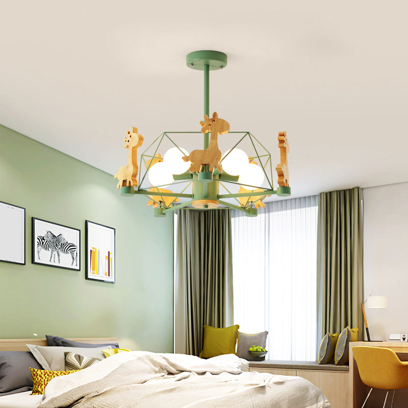 Giraffa lampadario cartone animato asilo in legno a soffitto appeso con gabbia