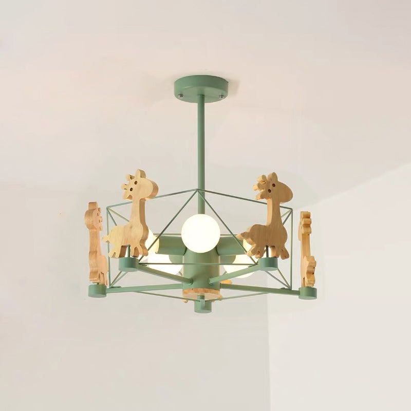 Giraffa lampadario cartone animato asilo in legno a soffitto appeso con gabbia