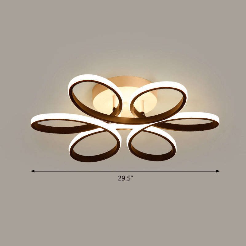 Floral Metal Flush Light Fixture Modern LED Black Semi Flush Ceiling Light for Bedroom