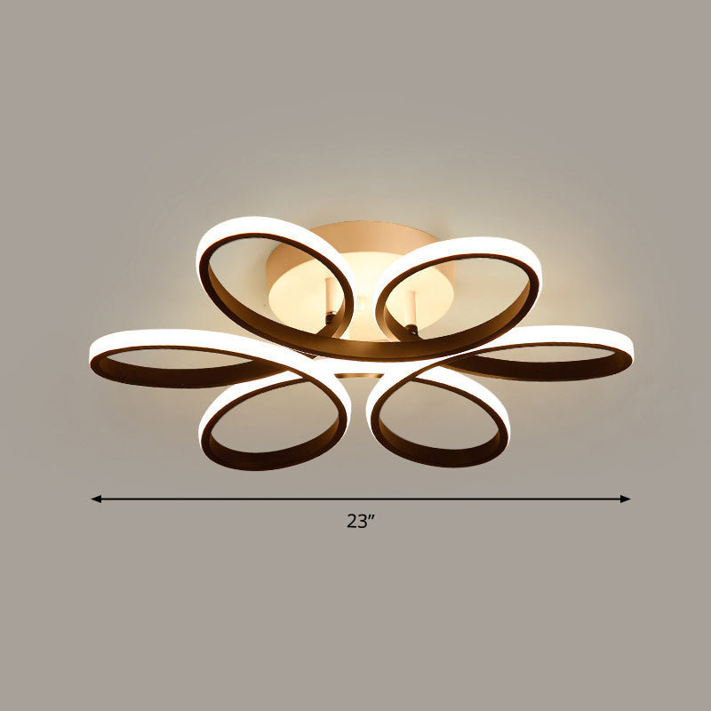Floral Metal Flush Light Fixture Modern LED Black Semi Flush Ceiling Light for Bedroom