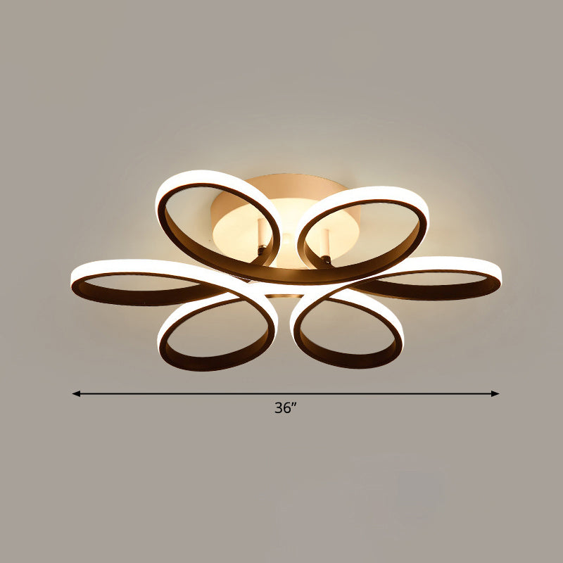 Floral Metal Flush Light Fixture Modern LED Black Semi Flush Ceiling Light for Bedroom