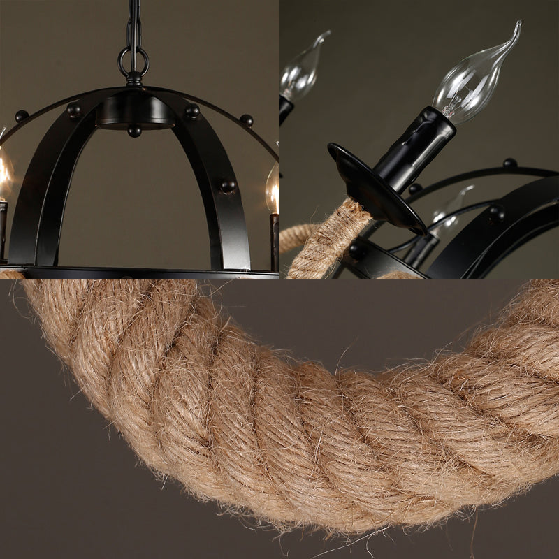 6 Lights Candle Ceiling Lamp Country Black Metal Chandelier Pendant Light for Dining Room