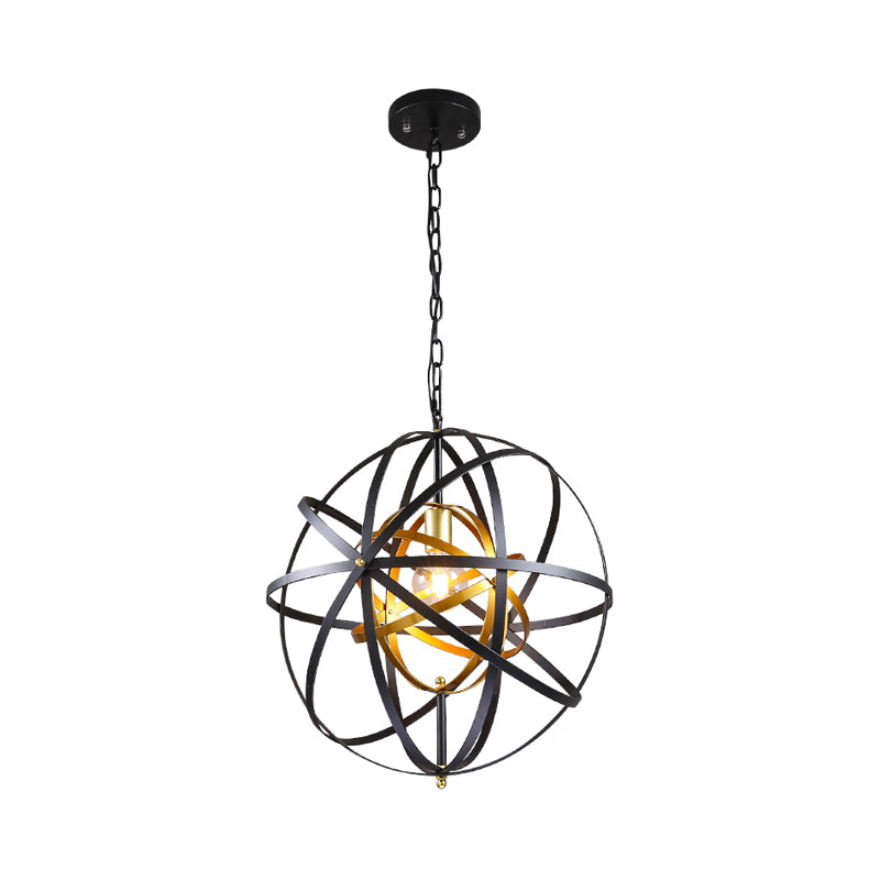 Globe Metal Hanging Lamp Traditional 1 Light Dining Room Pendant Lighting in Black