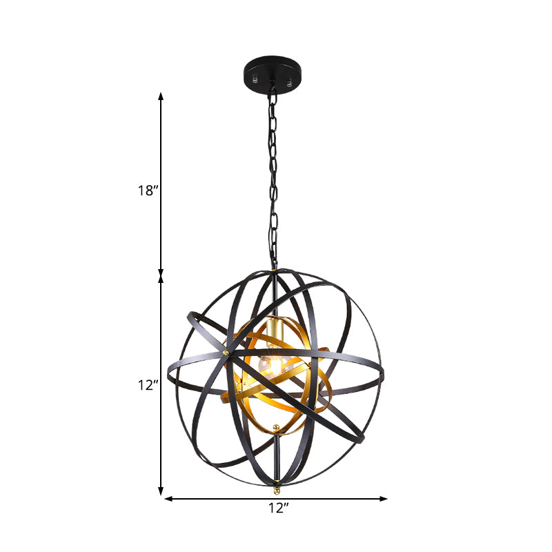 Globe Metal Hanging Lamp Traditional 1 Light Dining Room Pendant Lighting in Black