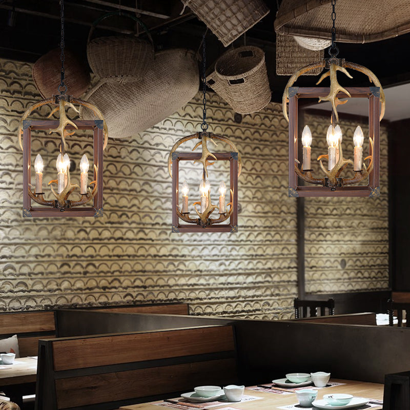 Crame de rectangle brun rouge Éclairage du pendentif métal rustique 4/8 lumières Lautres à manger lampe de lustre