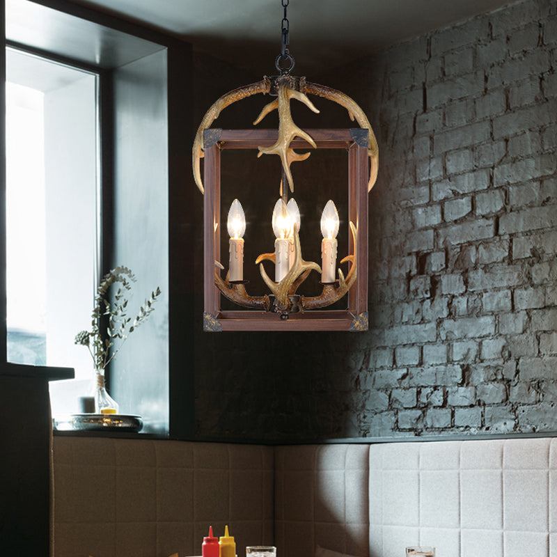 Crame de rectangle brun rouge Éclairage du pendentif métal rustique 4/8 lumières Lautres à manger lampe de lustre