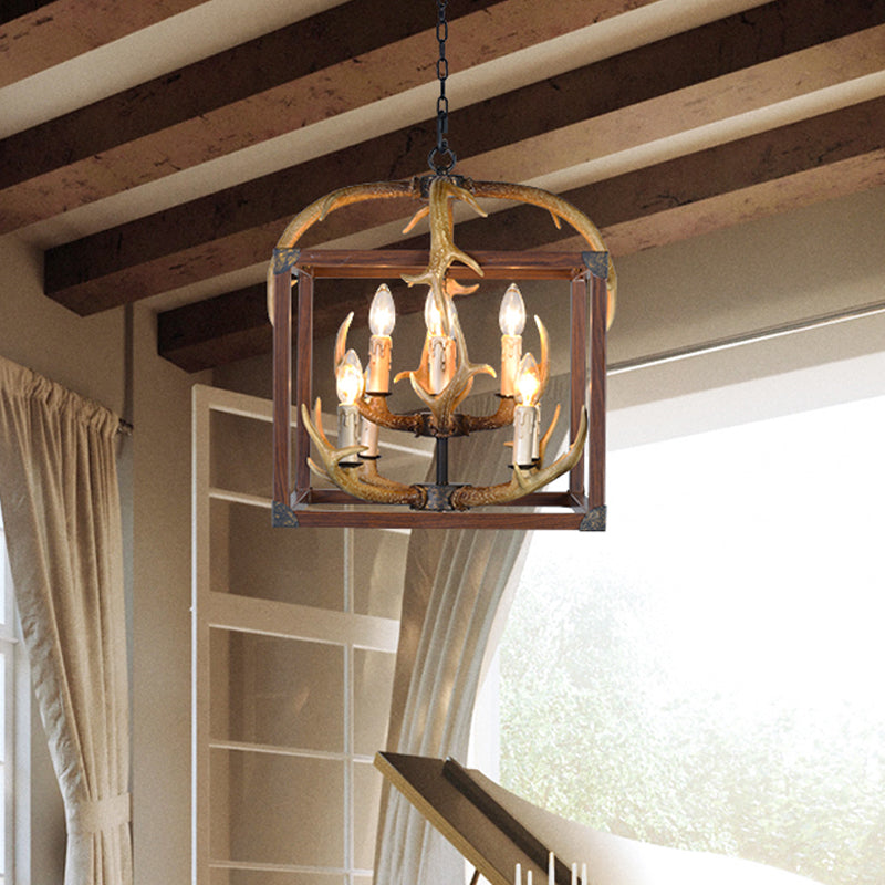 Crame de rectangle brun rouge Éclairage du pendentif métal rustique 4/8 lumières Lautres à manger lampe de lustre