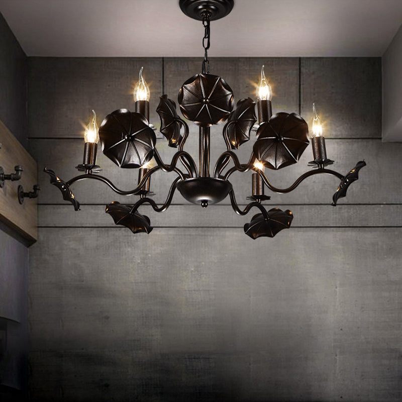 Metal Candle Hanging Chandelier Country 6 Lights Living Room Pendant Light in Rust