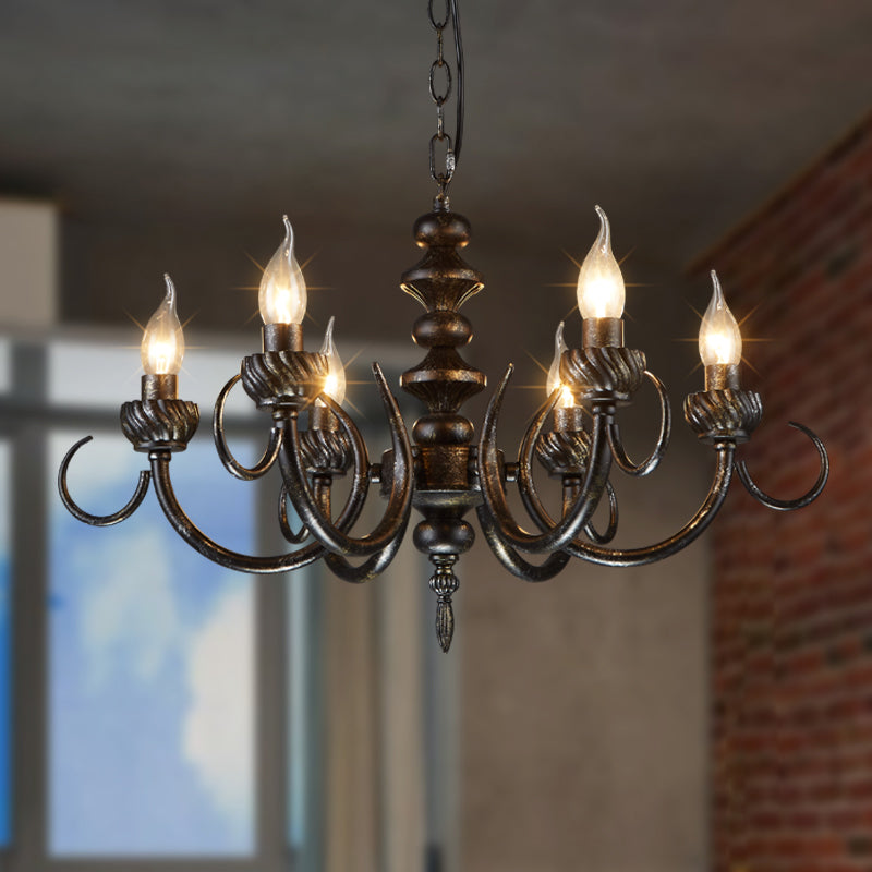 6 Lights Branch Chandelier Lighting Rustic Antique Black Metal Pendant Light Fixture for Living Room