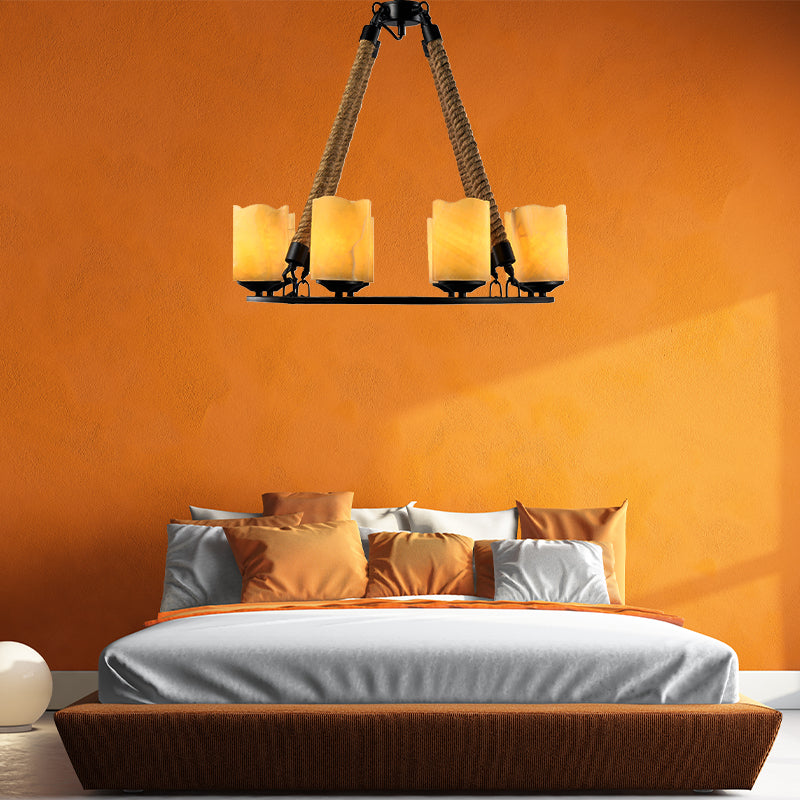 8 Lights Round Chandelier Lighting Rustic Yellow Metal Pendant Light Fixture for Living Room