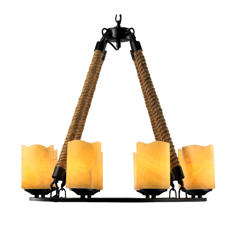8 Lights Round Chandelier Lighting Rustic Yellow Metal Pendant Light Fixture for Living Room
