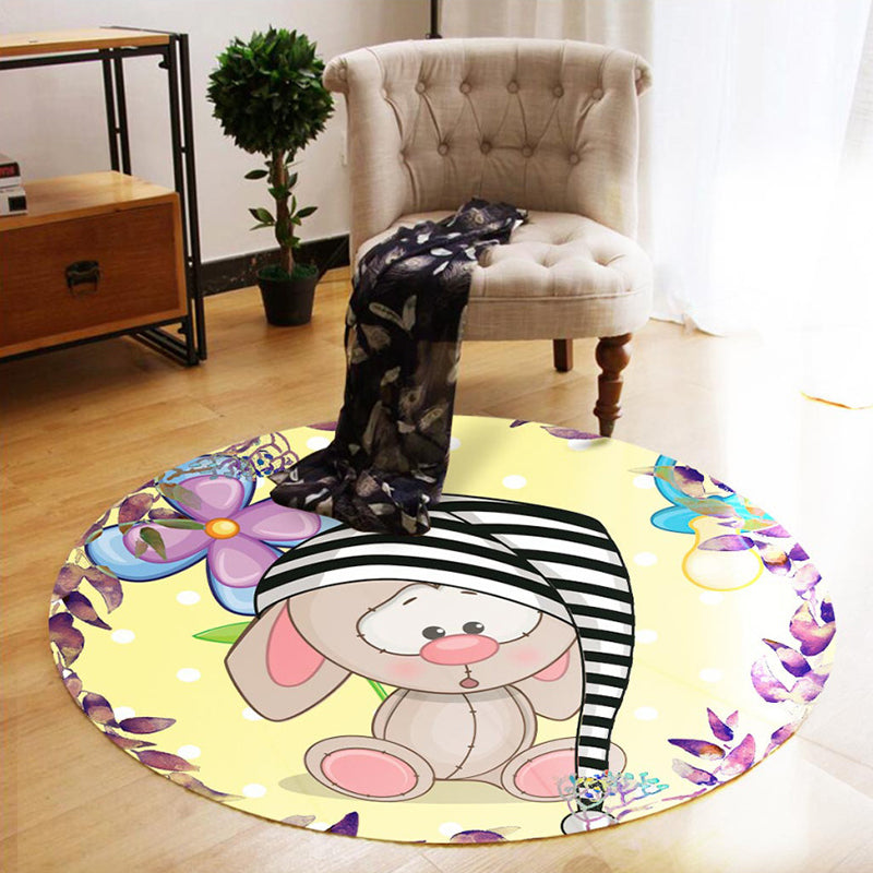 Lovely Kids Bedroom Rug Multi Colored Cartoon Print Area Rug Synthetics Anti-Slip Easy Care Carpet
