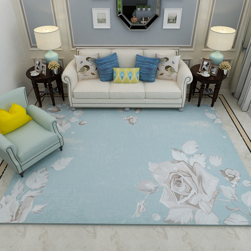 Modern Living Room Rug Multi Colored Plant Printed Indoor Rug Polyster Non-Slip Backing Pet Friendly Carpet