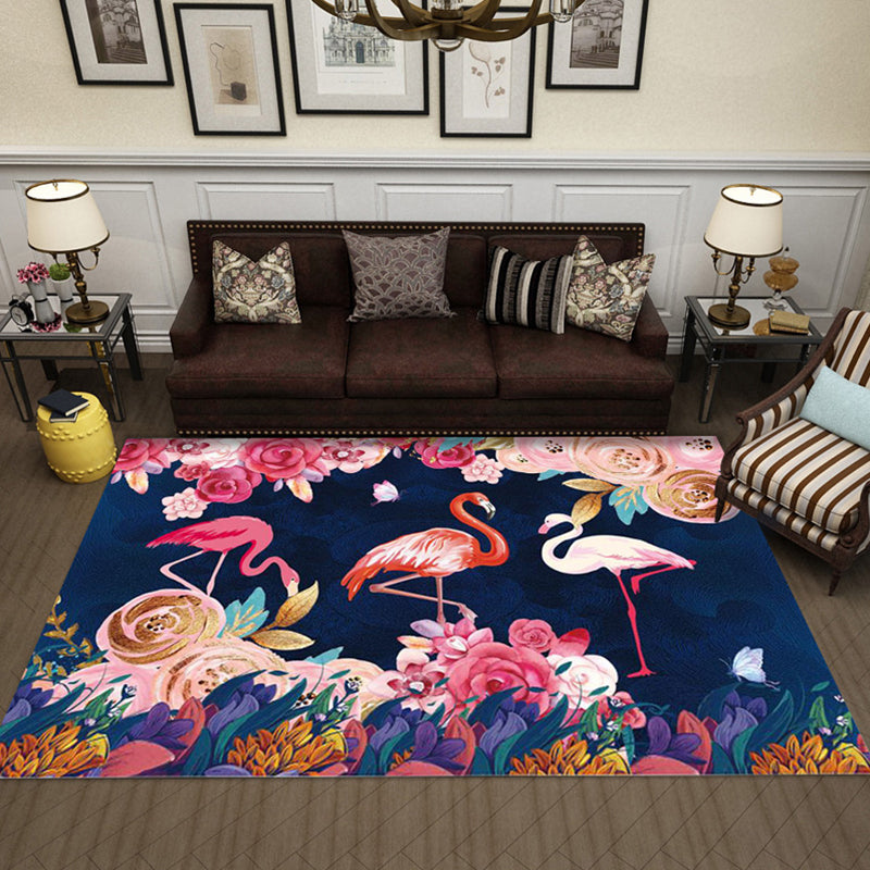 Modern Living Room Rug Multi Colored Plant Printed Indoor Rug Polyster Non-Slip Backing Pet Friendly Carpet