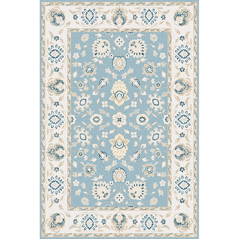 Vintage Living Room Rug Multi Colored Flower Printed Indoor Rug Polyster Easy Care Pet Friendly Carpet