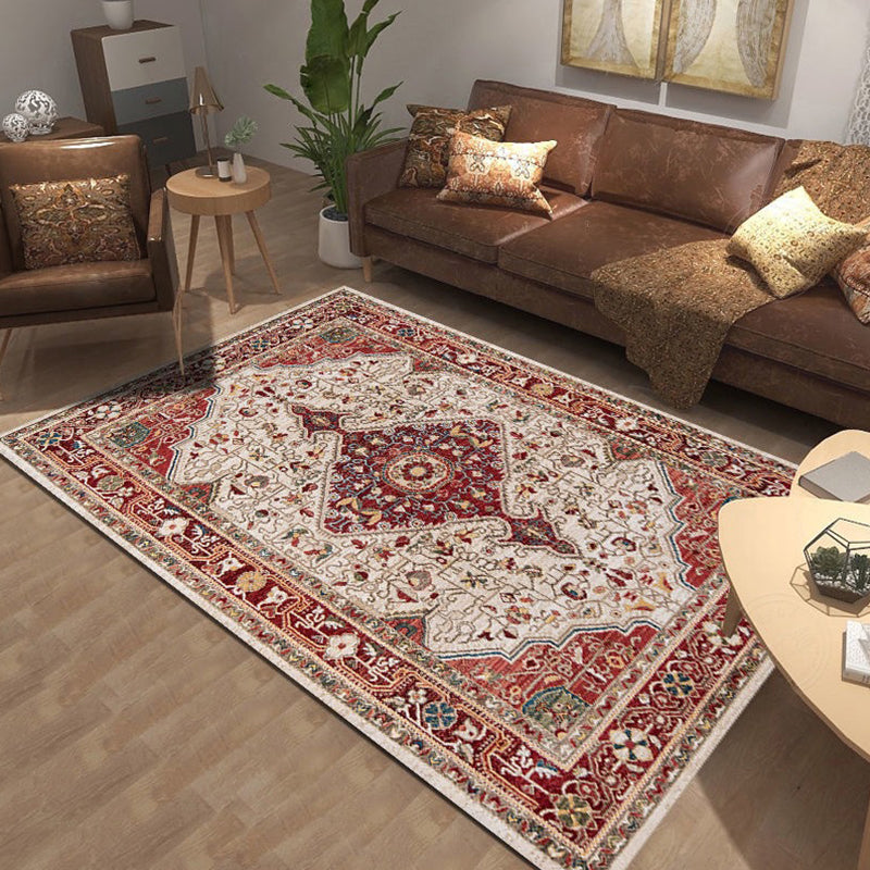 Multi Color Flower Rug Polyster Antique Area Carpet Anti-Slip Backing Pet Friendly Indoor Rug for Living Room