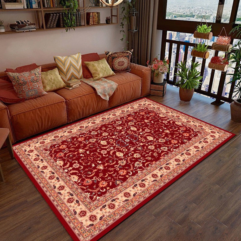 Multi Color Flower Rug Polyster Antique Area Carpet Anti-Slip Backing Pet Friendly Indoor Rug for Living Room