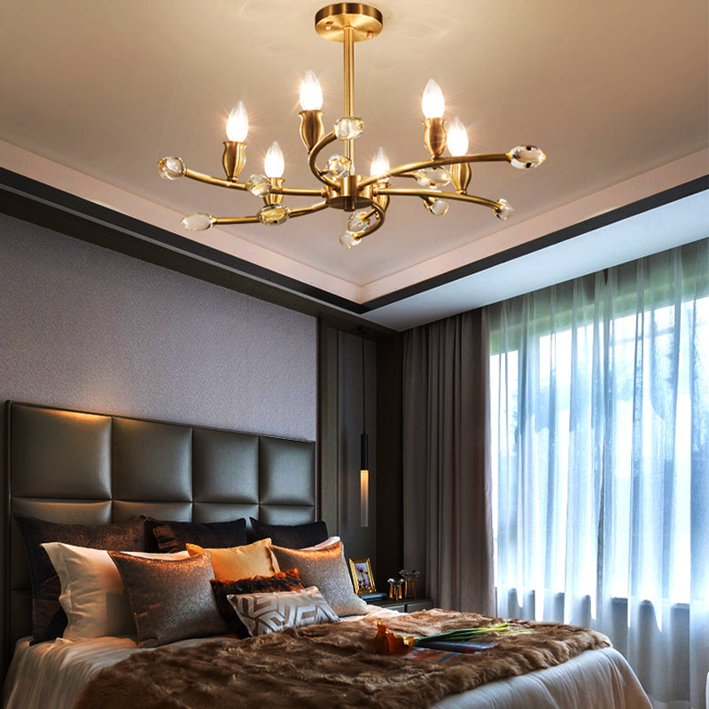 Gold Exposed Bulb Pendant Lighting Rustic Metal 6 Lights Bedroom Room Chandelier Hanging Light Fixture