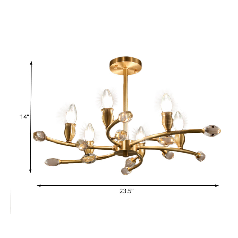 Gold Exposed Bulb Pendant Lighting Rustic Metal 6 Lights Bedroom Room Chandelier Hanging Light Fixture