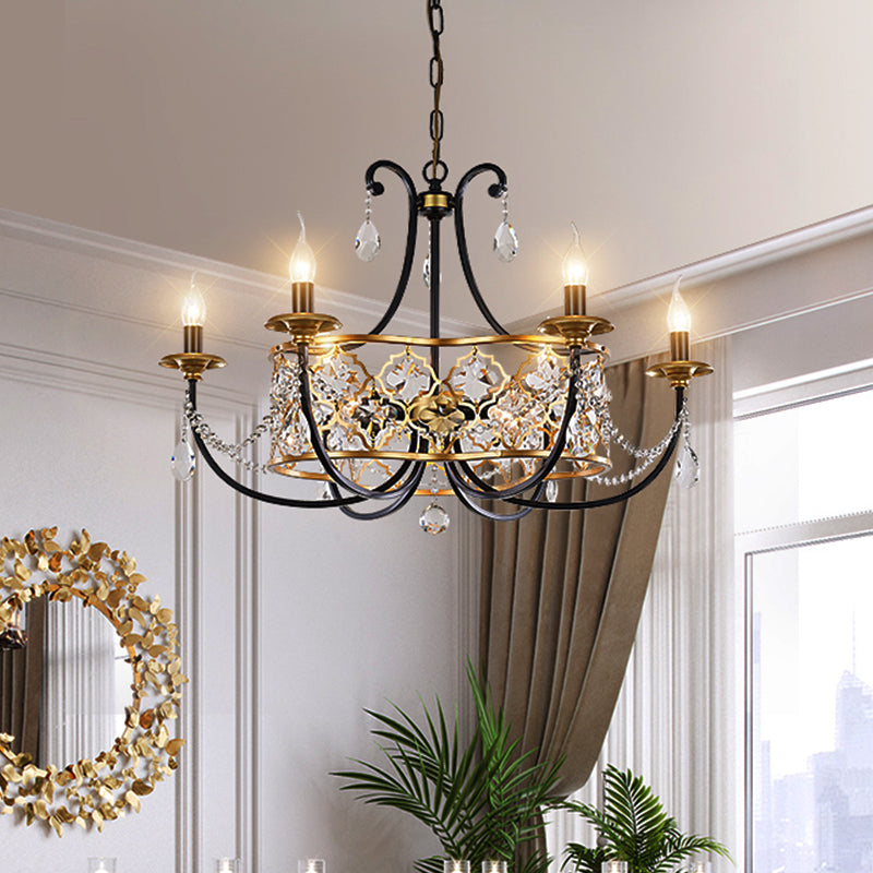 Metal Curved Arm Hanging Chandelier Country 9 Lights Dining Room Pendant Light in Gold
