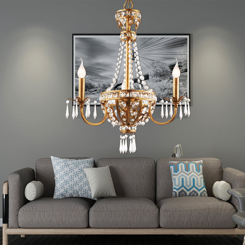 Candle Crystal Chandelier Lamp Country 3 Lights Dining Room Pendant Lighting in Gold