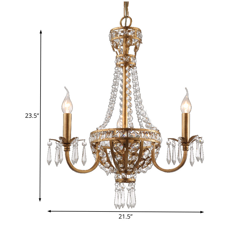 Candle Crystal Chandelier Lamp Country 3 Lights Dining Room Pendant Lighting in Gold