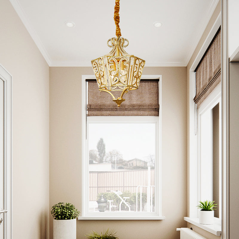 Lantern Crystal Chandelier Lighting Rustic 2 Lights Bedroom Pendant Lighting in Gold