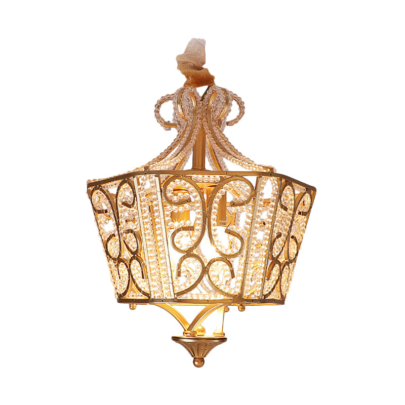 Lantern Crystal Chandelier Lighting Rustic 2 Lights Bedroom Pendant Lighting in Gold