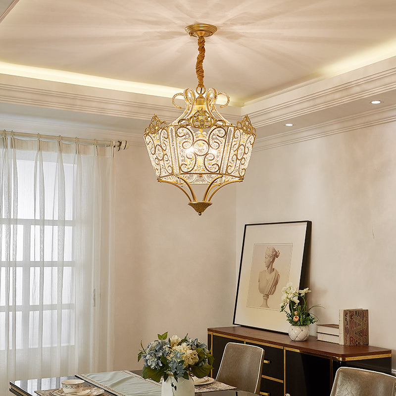 Gold 5 Lights Chandelier Light Fixture Country Crystal Wire Frame Pendant Lamp for Bedroom