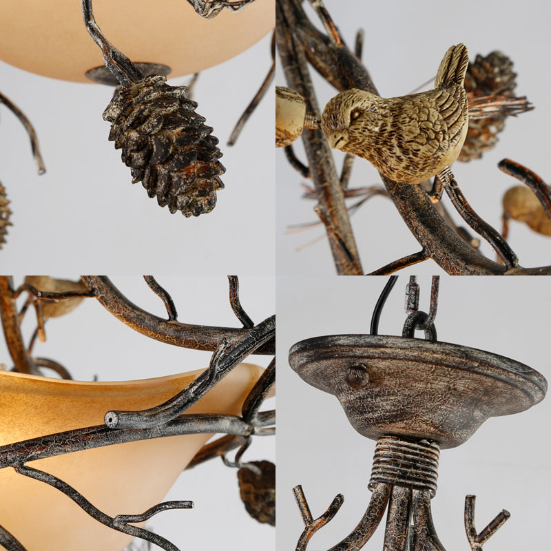 3 luces Tazón semi flanphlush country bronze esbelto de vidrio esmerilado iluminación de soporte semi descarte para dormitorio