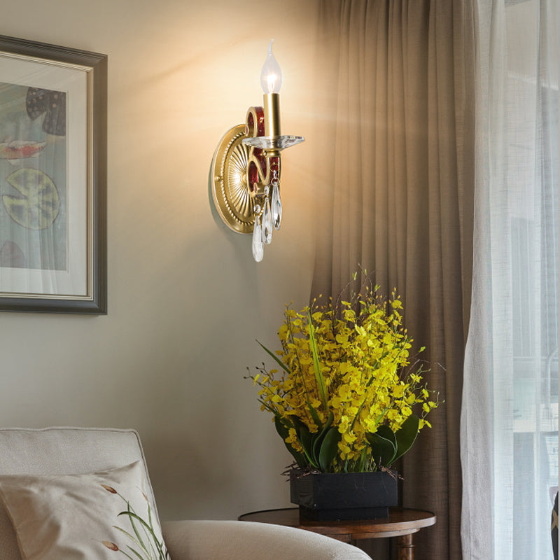 1 Light Metal Wall Lamp Country Style Gold Cone Bedroom Sconce Light Fixture with/without Shade