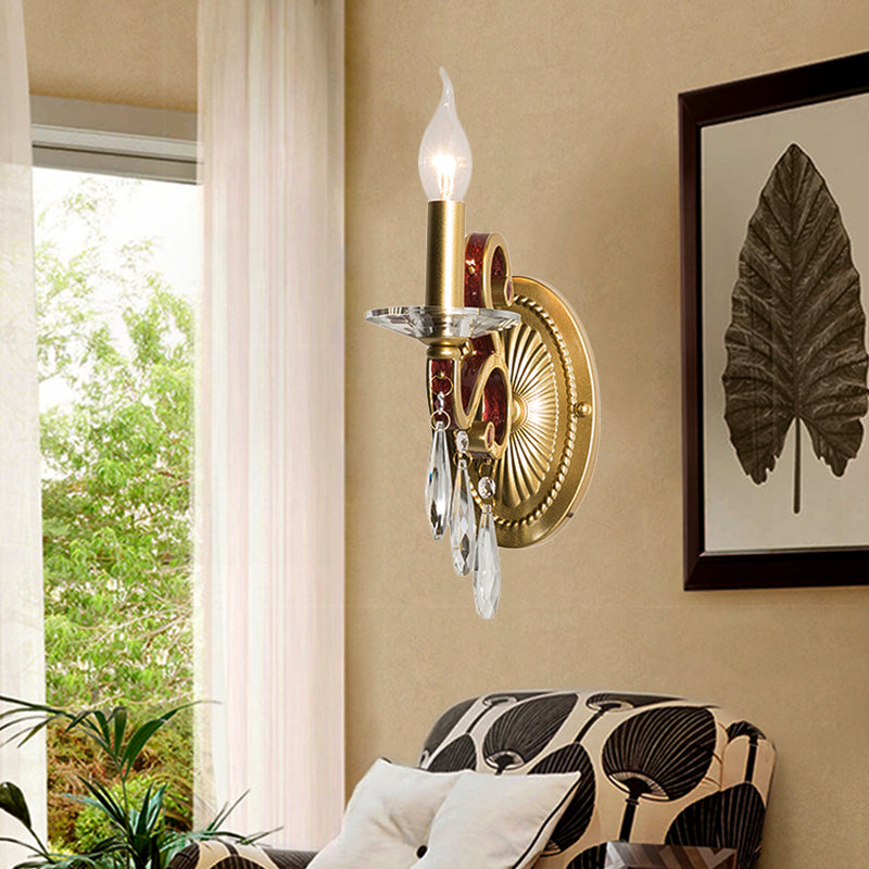 1 Light Metal Wall Lamp Country Style Gold Cone Bedroom Sconce Light Fixture with/without Shade
