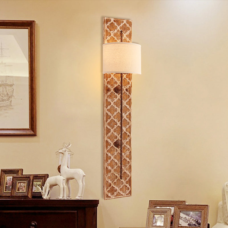 Rust 1 Light Sconce Light Vintage Fabric Semicircle Wall Lighting Fixture for Living Room with Rectangle Backplate