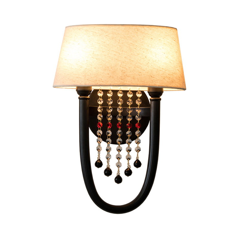 Tambour-métal éclairage d'éclairage de salon rustique à 2 légers lampe murale avec de l'ombre en tissu