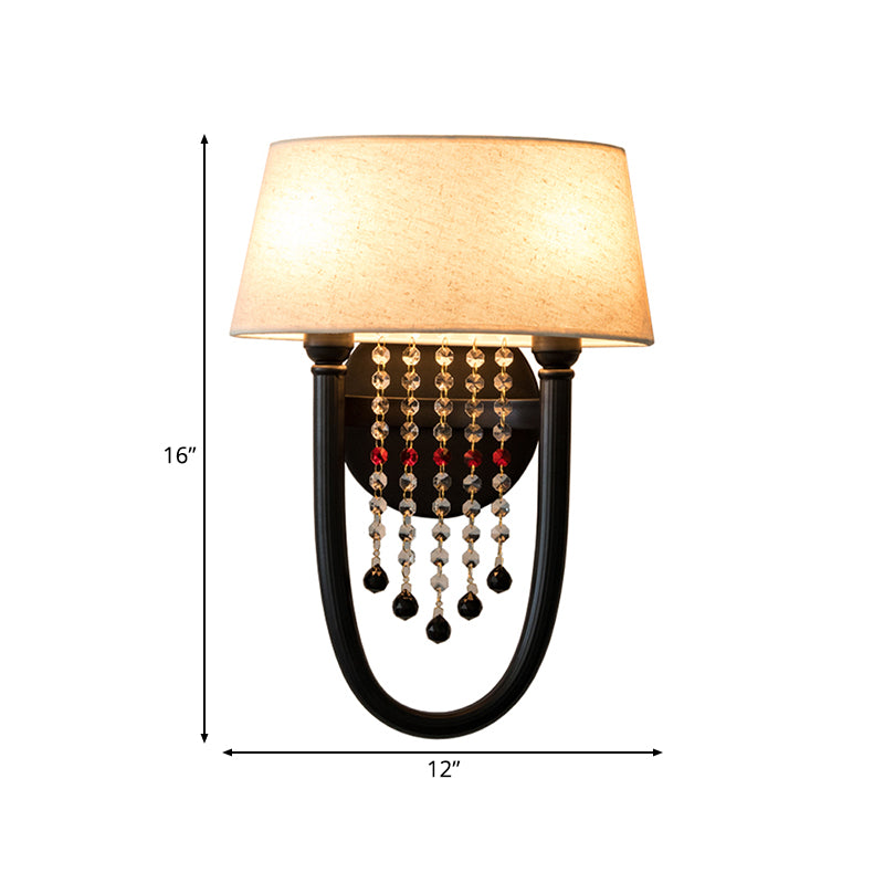 Tambour-métal éclairage d'éclairage de salon rustique à 2 légers lampe murale avec de l'ombre en tissu