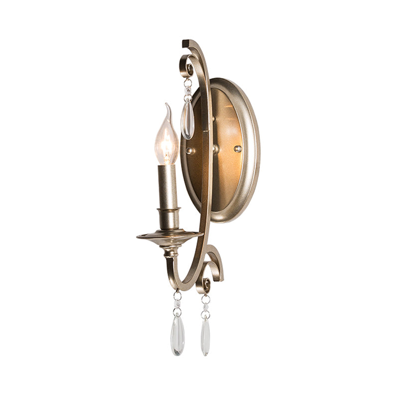 1/2 Lights Wall Lamp Lighting Country Curved Arm Metal Sconce Light Fixture in Champagne with Crystal Decoration