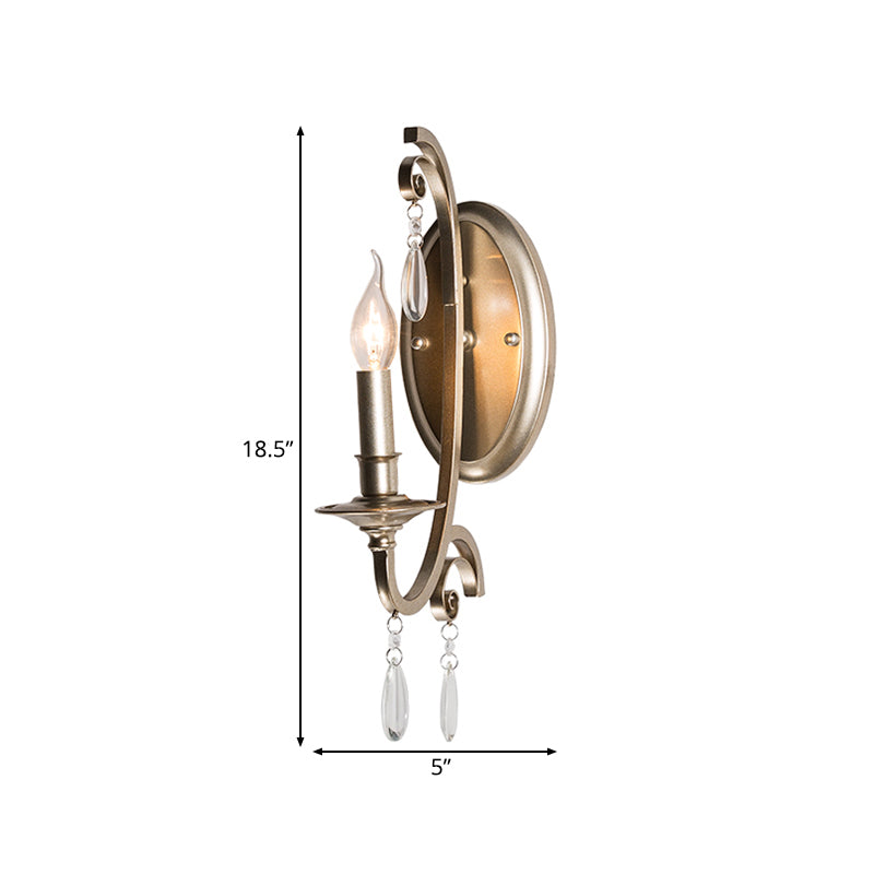 1/2 Lights Wall Lamp Lighting Country Curved Arm Metal Sconce Light Fixture in Champagne with Crystal Decoration