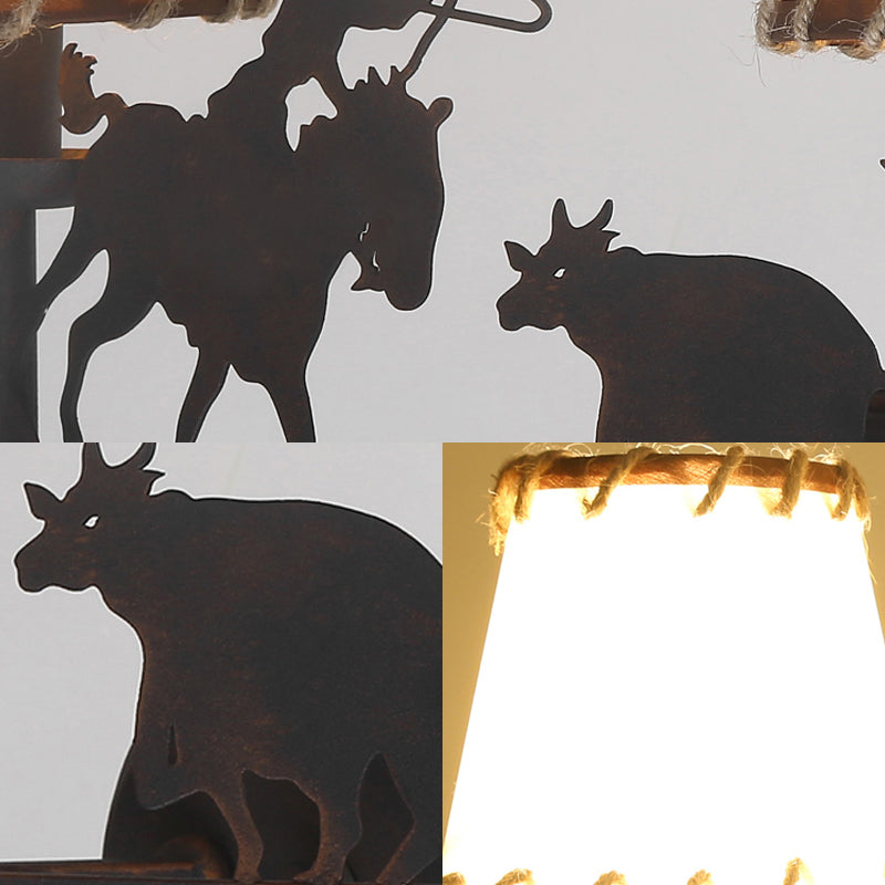 2-Bulb Conical Sconce Lamp Country Rust Metal Wall Mounted Light for Restaurant with Animal Accents