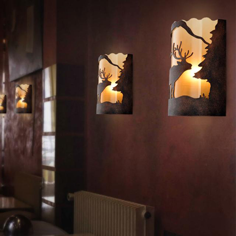 Lámpara de matorral de óxido de metal medio cilindro de 1 cilindro iluminación de pared de pared de 1 luces con sombra de tela