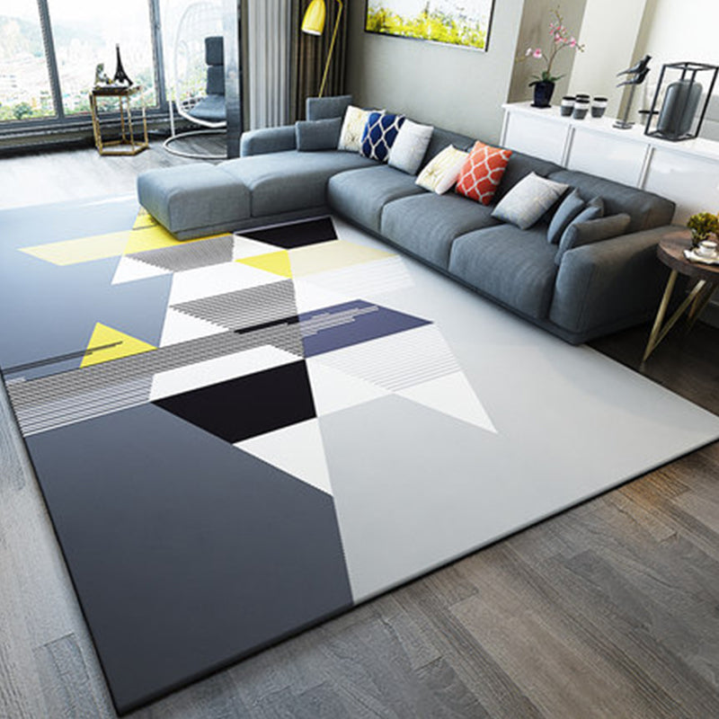 Scandinavian Living Room Rug Multi Colored Geometric Print Area Carpet Polyster Non-Slip Backing Easy Care Area Rug