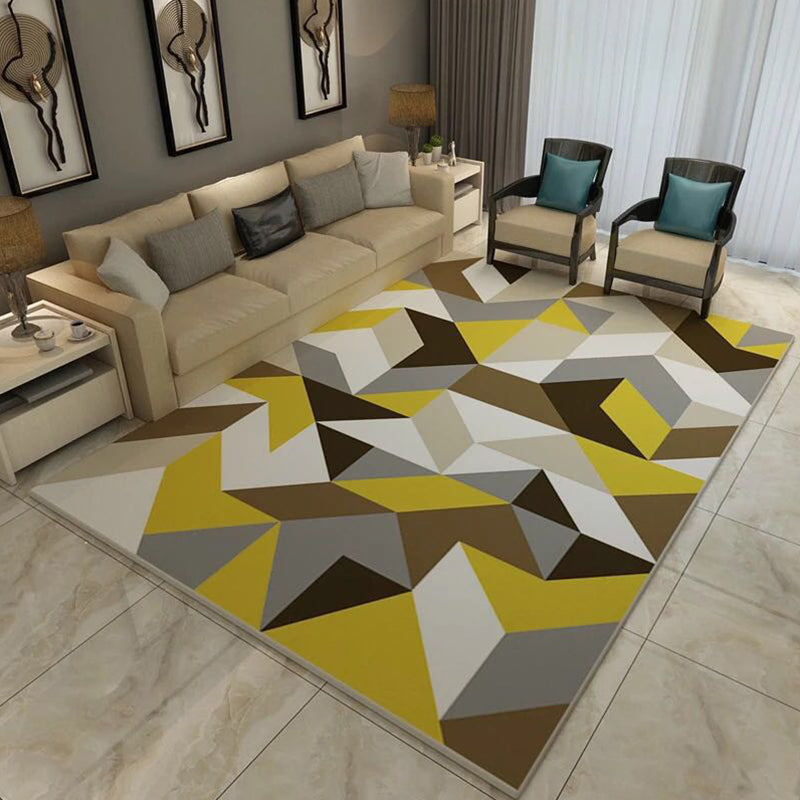 Scandinavian Living Room Rug Multi Colored Geometric Print Area Carpet Polyster Non-Slip Backing Easy Care Area Rug