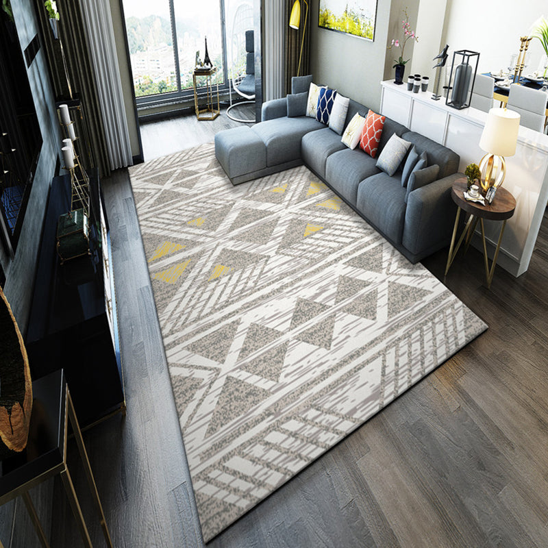 Scandinavian Living Room Rug Multi Colored Geometric Print Area Carpet Polyster Non-Slip Backing Easy Care Area Rug