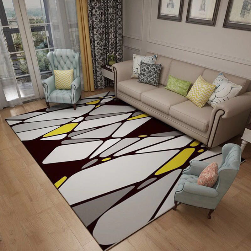 Scandinavian Living Room Rug Multi Colored Geometric Print Area Carpet Polyster Non-Slip Backing Easy Care Area Rug