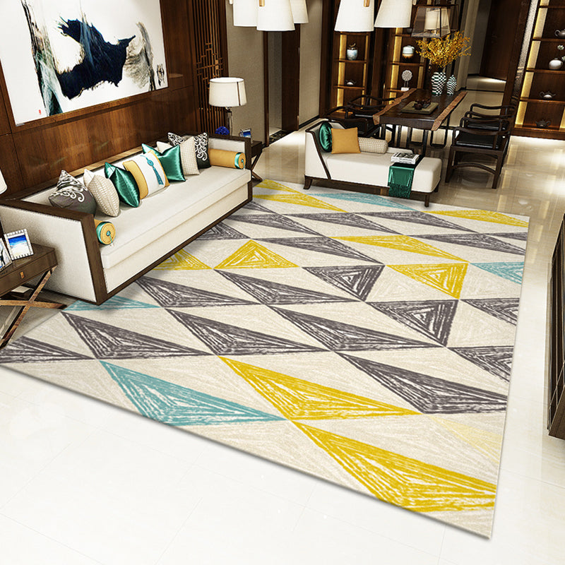 Scandinavian Living Room Rug Multi Colored Geometric Print Area Carpet Polyster Non-Slip Backing Easy Care Area Rug