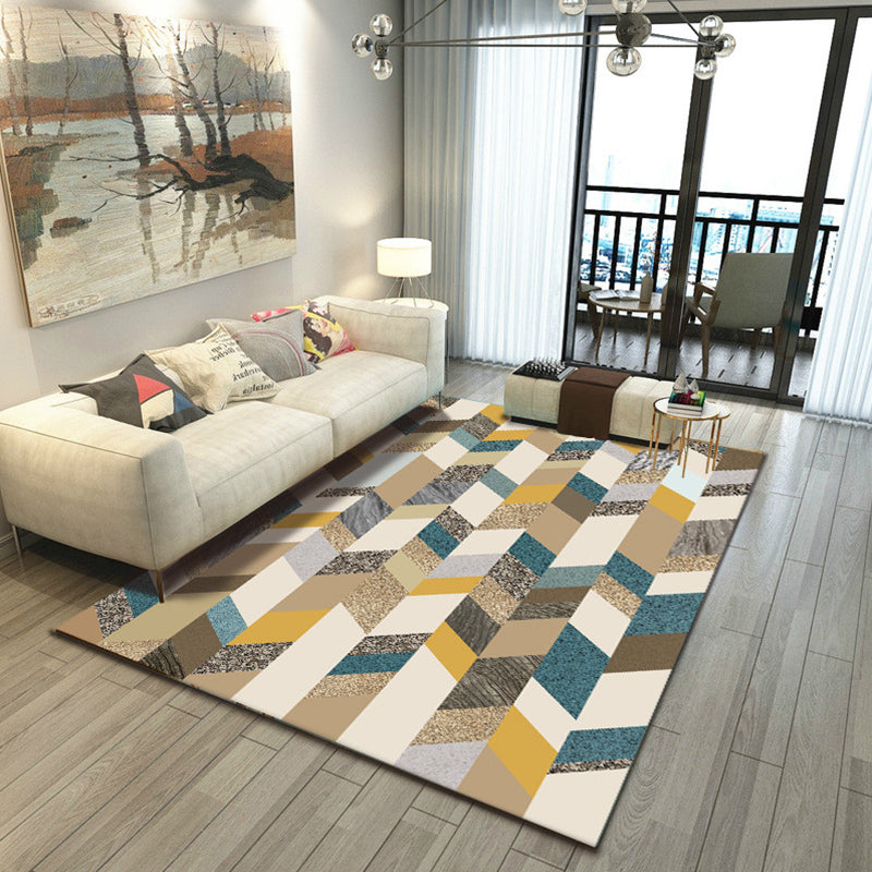 Scandinavian Living Room Rug Multi Colored Geometric Print Area Carpet Polyster Non-Slip Backing Easy Care Area Rug