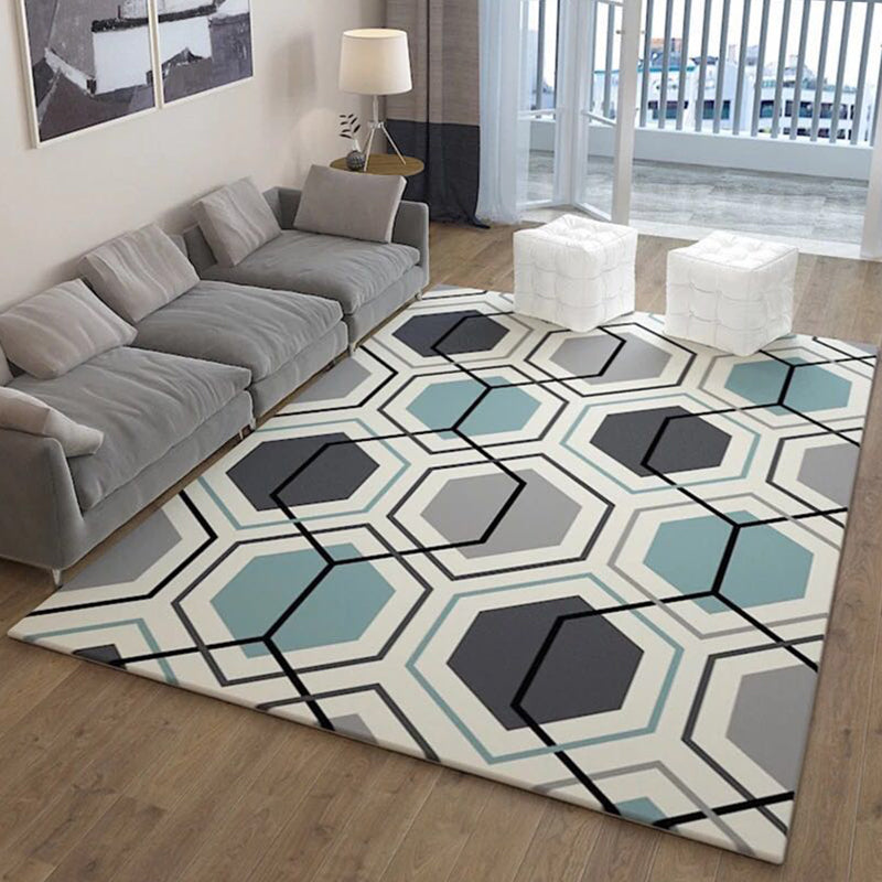 Scandinavian Living Room Rug Multi Colored Geometric Print Area Carpet Polyster Non-Slip Backing Easy Care Area Rug