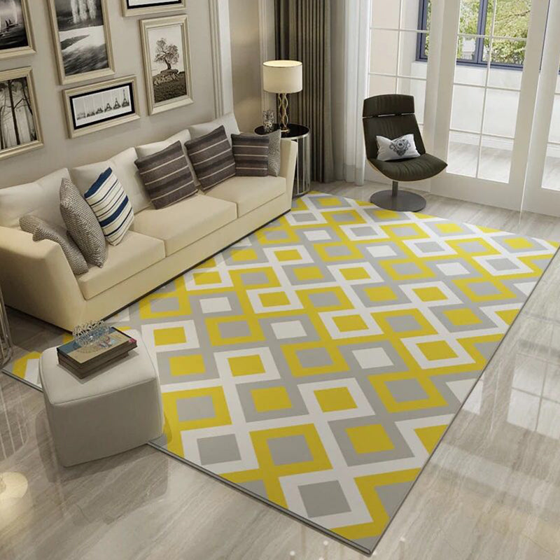 Scandinavian Living Room Rug Multi Colored Geometric Print Area Carpet Polyster Non-Slip Backing Easy Care Area Rug