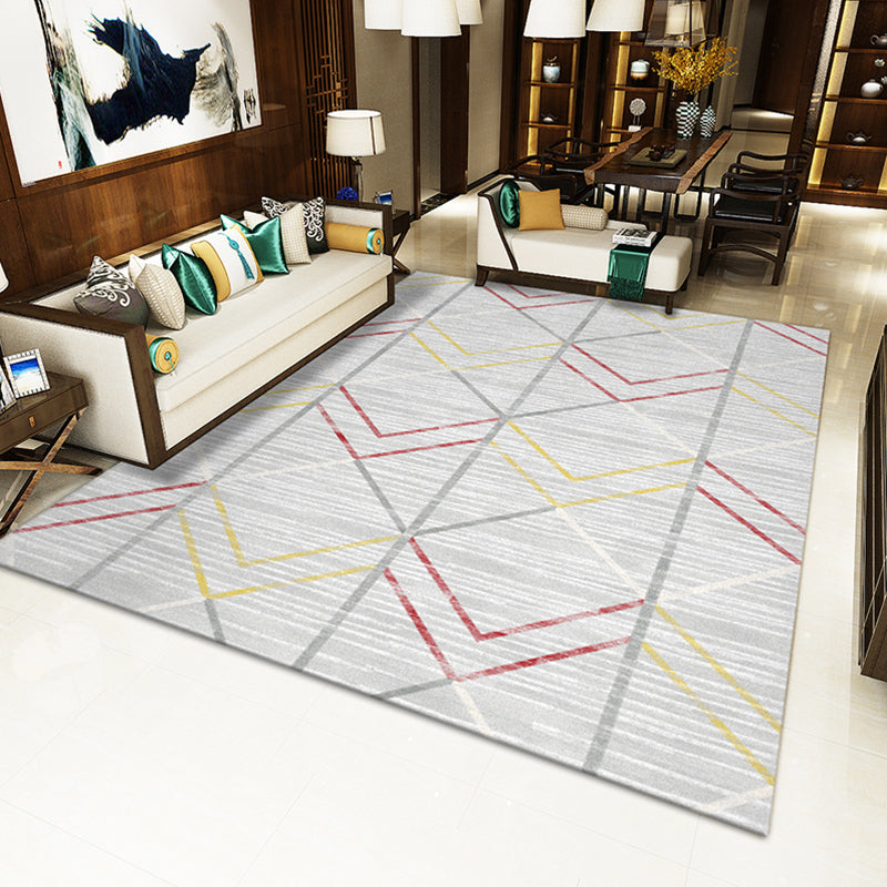 Scandinavian Living Room Rug Multi Colored Geometric Print Area Carpet Polyster Non-Slip Backing Easy Care Area Rug