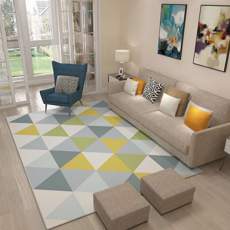 Scandinavian Living Room Rug Multi Colored Geometric Print Area Carpet Polyster Non-Slip Backing Easy Care Area Rug