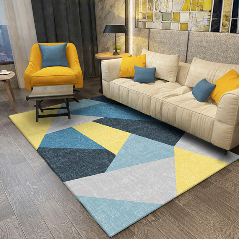 Natural Living Room Rug Multi Colored Geometric Print Indoor Rug Synthetics Non-Slip Backing Washable Area Carpet